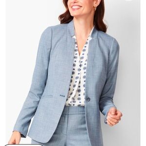 Talbots Sharkskin blue tailored one button jacket